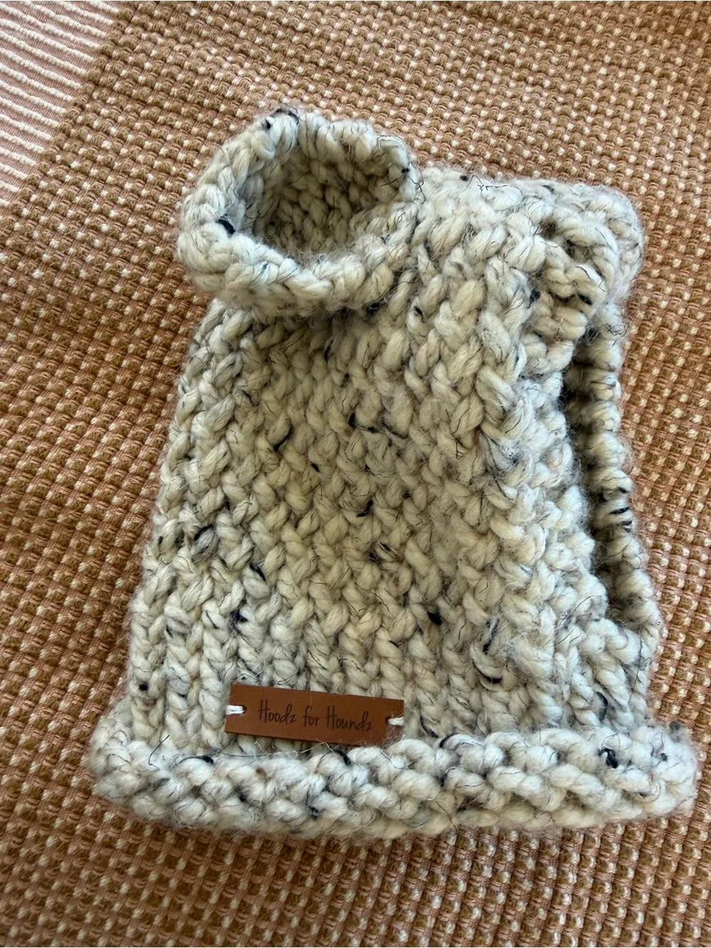 Cozy Knit Bear Ear Hat for Small/ Medium Dog- Cream Speckled Handmade!